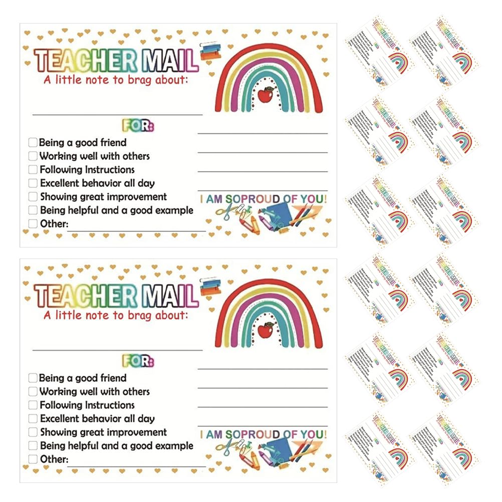 Tofficu 50Pcs Mail Teacher and Parent Reward Cards, Classroom Behavior Motivational Notes for Kids Multi-Color Coated Paper
