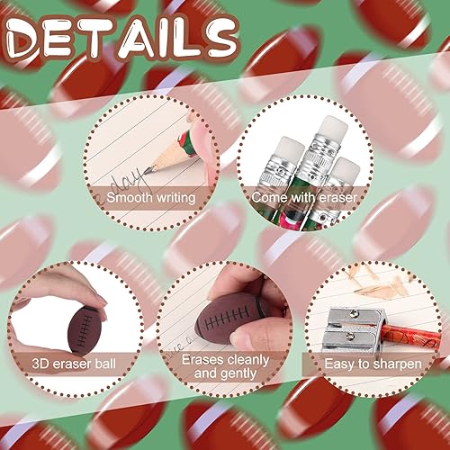 Miniatura 4 de TaoBary 32 piezas de lápices de fútbol con borrador y borradores 3D de fútbol, recuerdos de fiesta con temática deportiva, lápices divertidos para