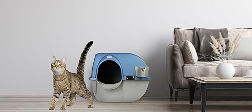 Omega Paw Premium Roll 'n Clean Litter Box Large,Cat — side view showing full product dimensions
