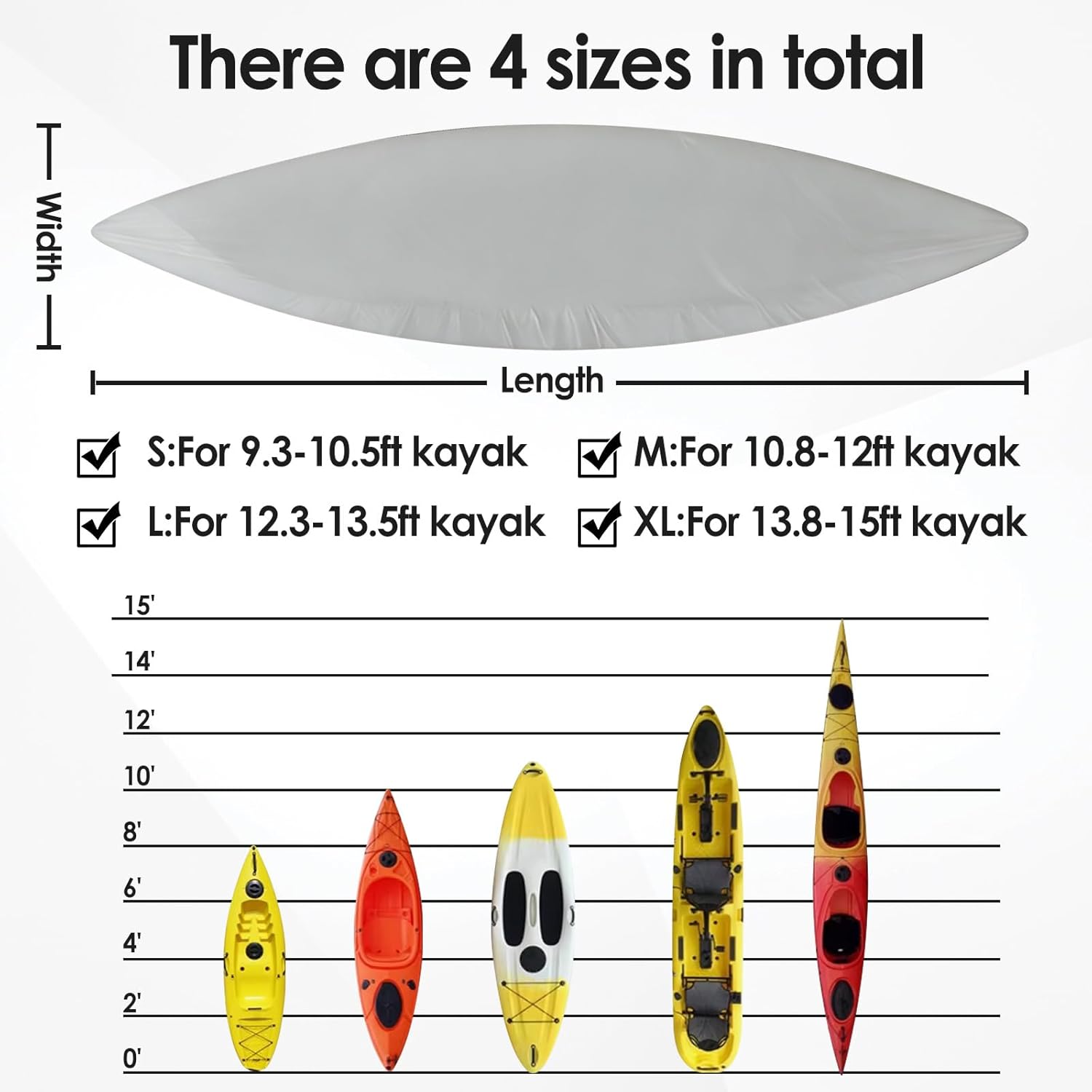 Kayak Cover,420D Heavy Duty Waterproof & UV Resistant Kayak Covers for Outdoor and Indoor Storage,Tear and Fade Resistant Canoe Cover (Grey, S (for 9.3-10.5ft Kayak))