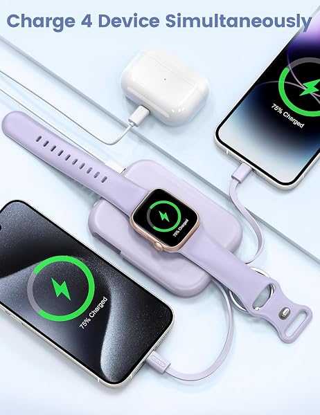 RORRY Power Bank, batteria esterna da 5000 mAh con cavo integrato, per iPhone 17/16/15/14/13/12, Apple Watch Ultra/11/10/9/8/7/6/SE, nero - 4