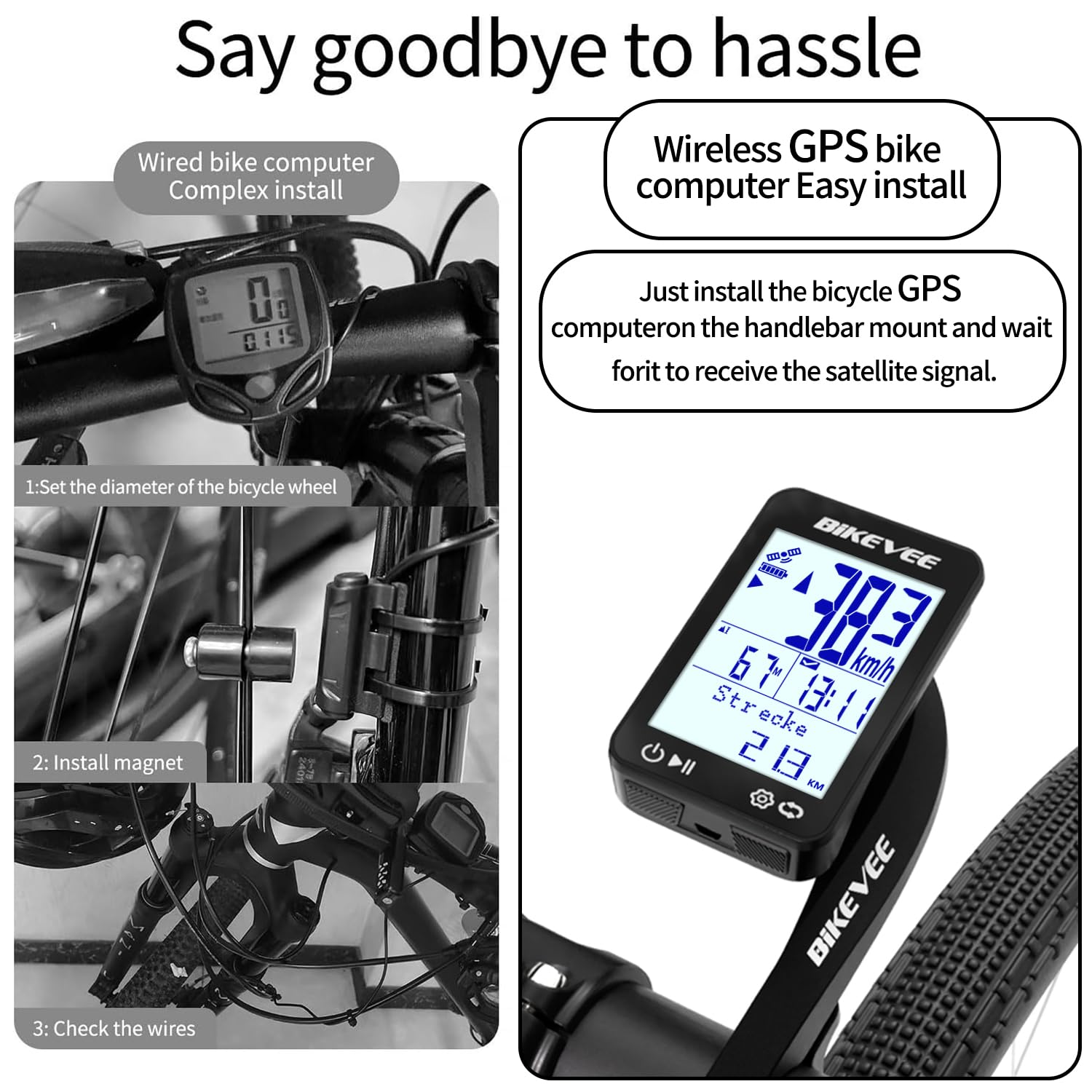 GPS Fahrradcomputer Kabellos IPX7 Wasserdicht 2.4'' FSTN Display 28H Akku