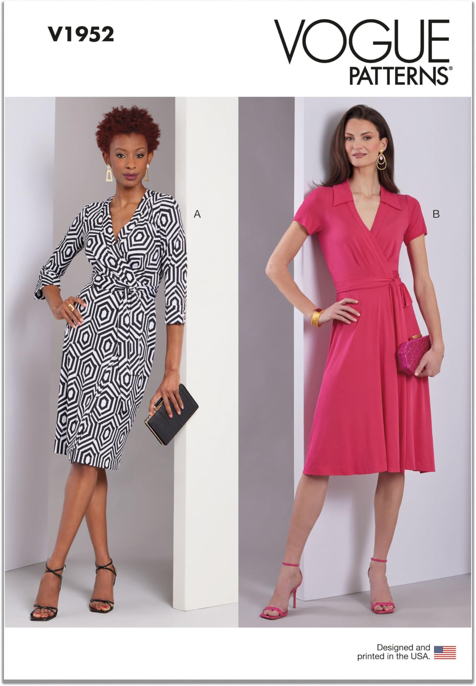 Misses' Wrap Dresses Sewing Pattern Packet, Design Code V1952, Sizes 16-18-20-22-24