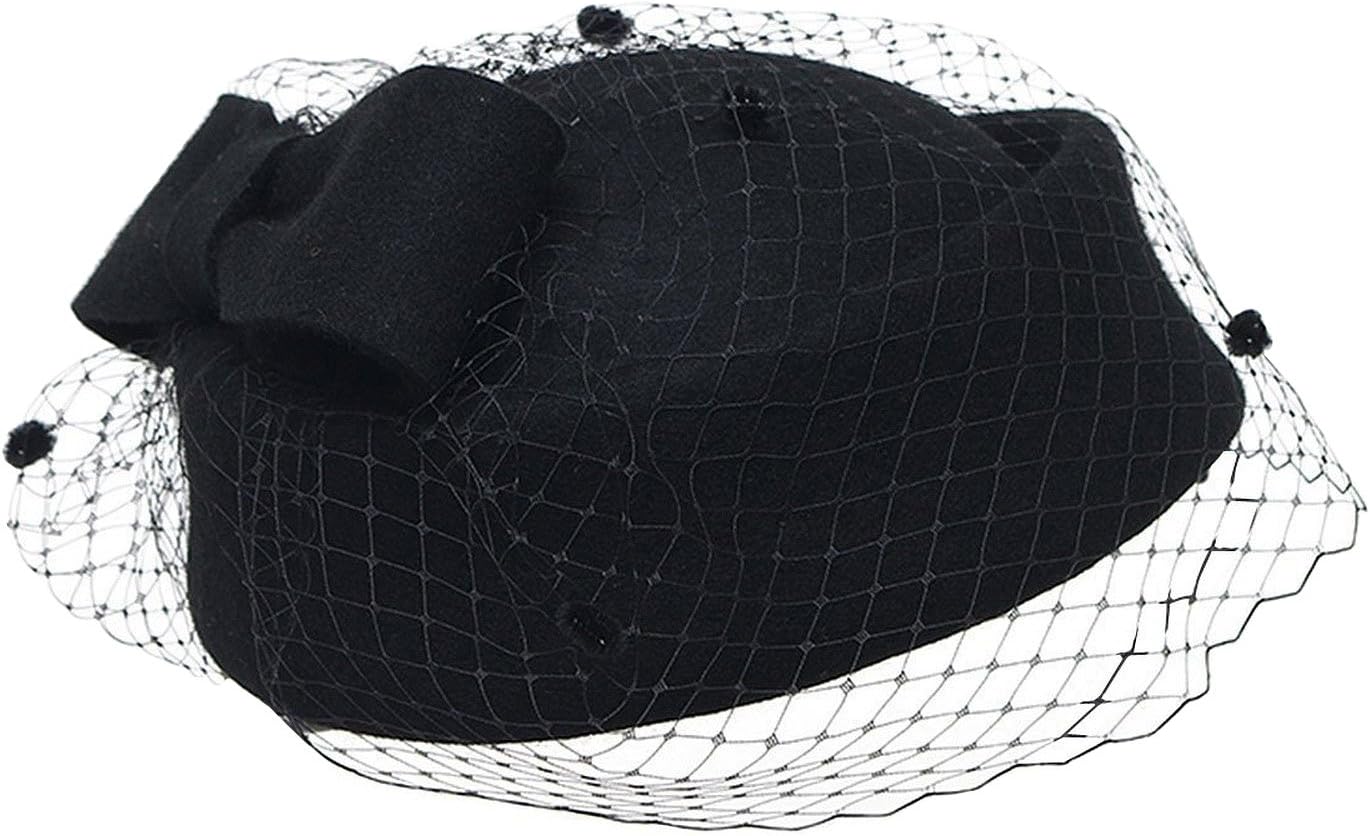 Pillbox Hat Fascinator Beret Wedding Party Top Hat Church Wool Hat for Women