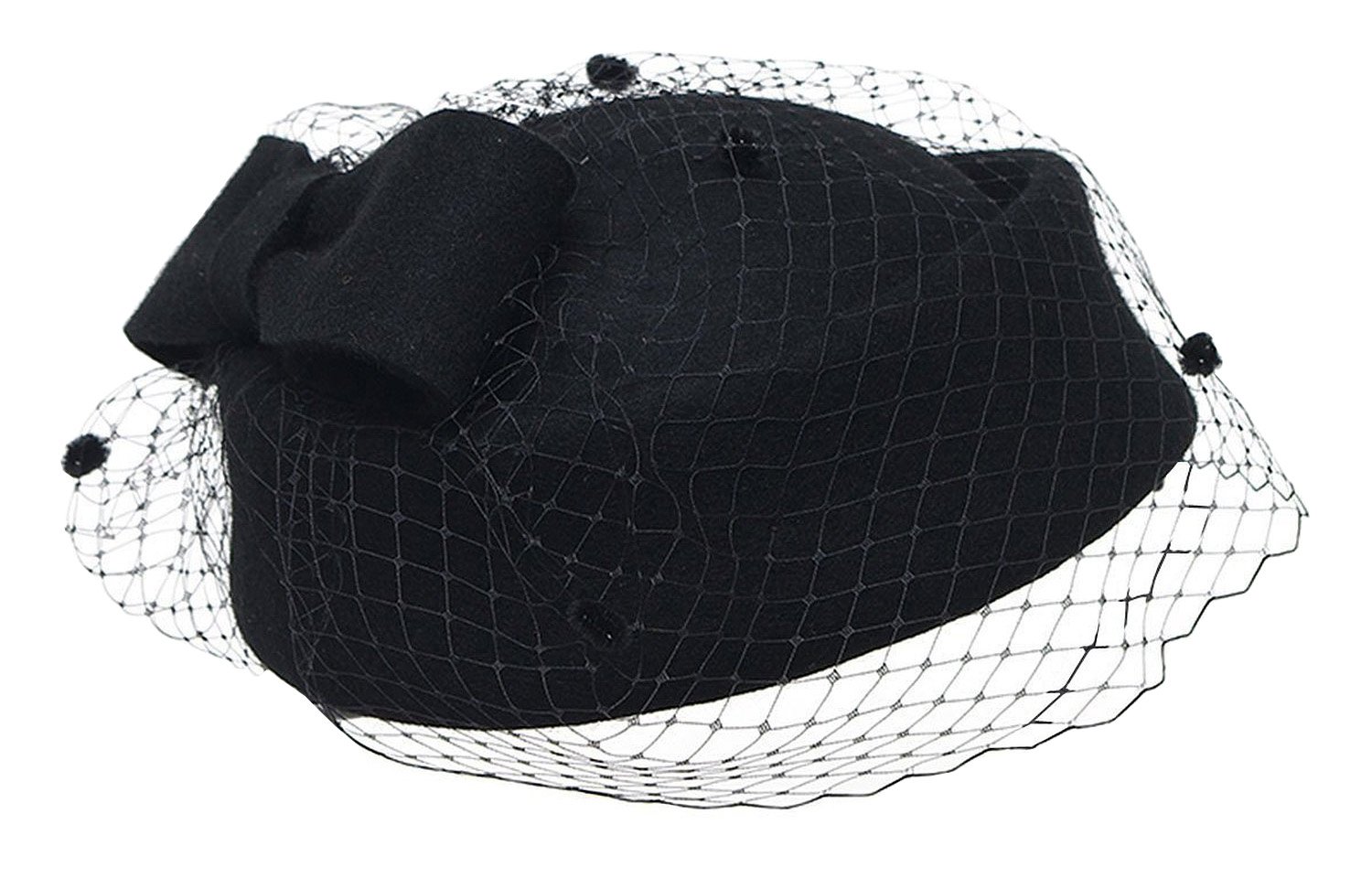 ShelikyPillbox Hat Fascinator Beret Wedding Party Top Hat Church Wool Hat for Women