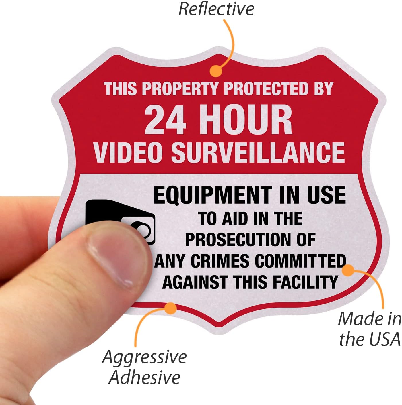 SmartSign 24 Hour Video Surveillance Five Pack of 2.75"x3.25" EG Reflective Adhesive Labels, Made in USA