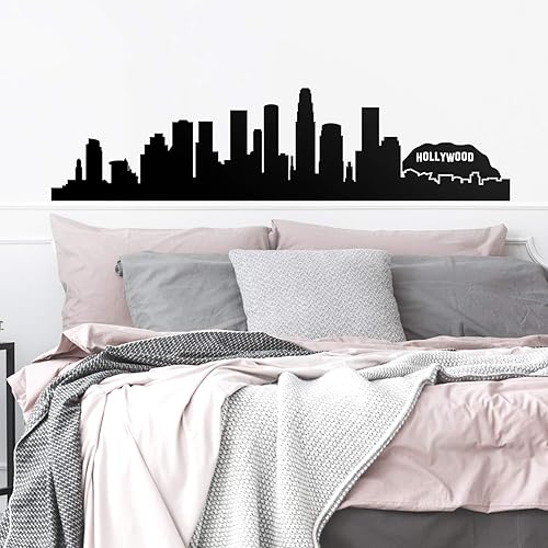 Vinilo decorativo para pared, diseño de horizonte de Los Ángeles, 16 x 65 pulgadas, diseño único y moderno de California, Estados Unidos, costa