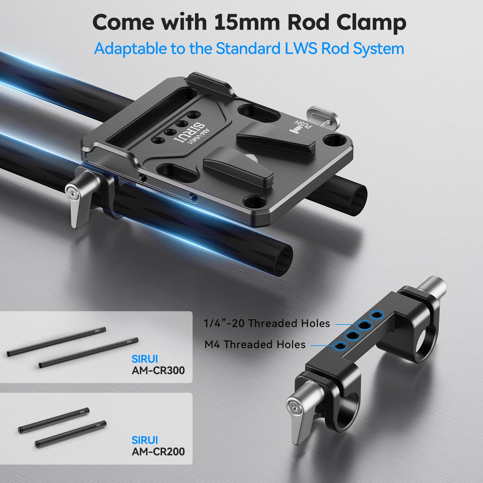 SIRUI V-Lock Base Station and Wedge Kit, Universal V Mount Battery Plate with Dual 15mm Rod Clamp for Camera Power Supply, Quick Release Set with Multi Mounting Points, AM-VM01