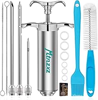MTNZXZ Stainless Steel Marinade Injector Syringe Kit with 3 Needles & Brushes - 2oz Capacity for Juicy Turkey, Brisket & BBQ