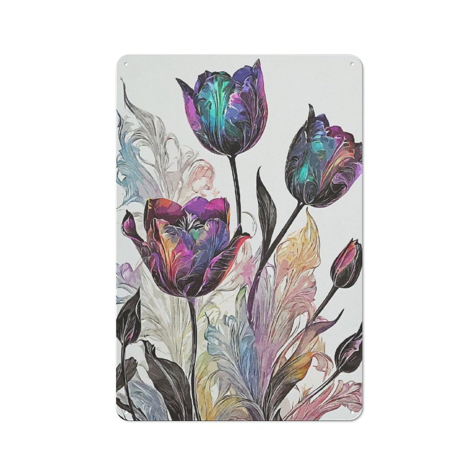 Junmoney Graceful Tulip Rustic Metal Sign 30X20cm For Hobby Room Or Studio, Suited To Hobby Room Decor Fans