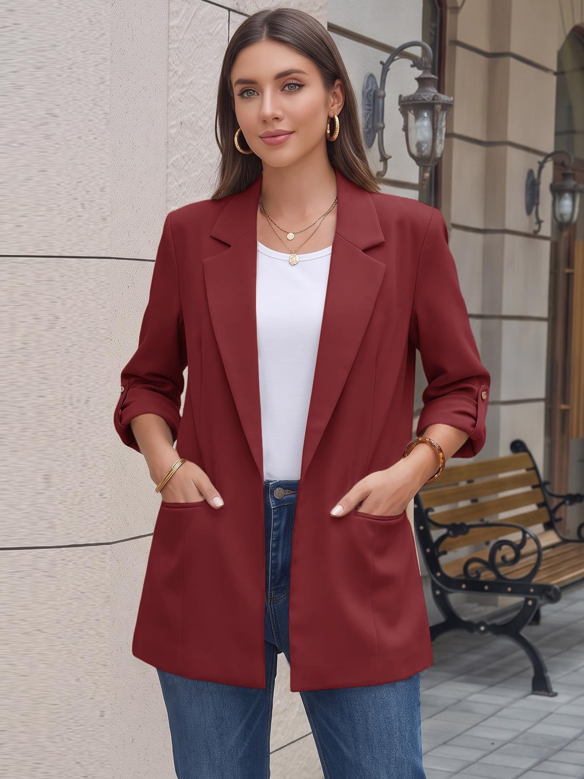Cicy Bell Damen 3/4 Arm Blazer Elegant Jacke