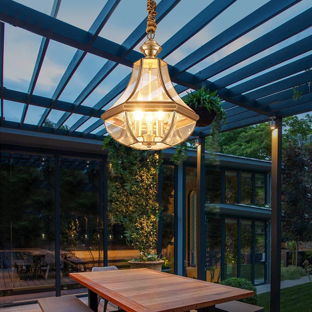 Lámpara colgante Exterior Impermeable IP44, lámpara colgante de cobre externa E14, 3 Luces, Luz de techo antioxidante, luminaria suspendida, iluminación de pabellón y Sala de sol.