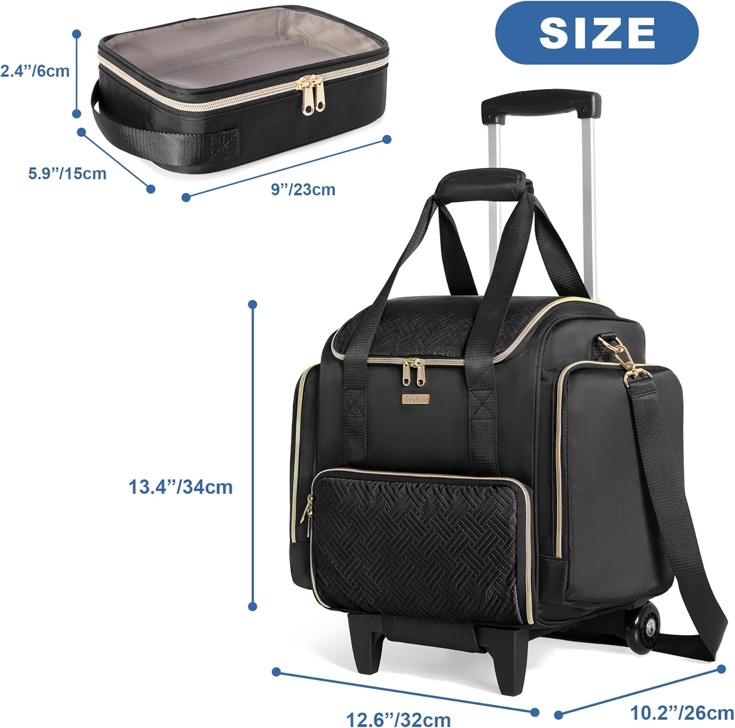Rolling Medicine Bag for Travel, Large Pill Bottle Storage Bag on Wheels with 4 Cases and Detachable Trolley, Black