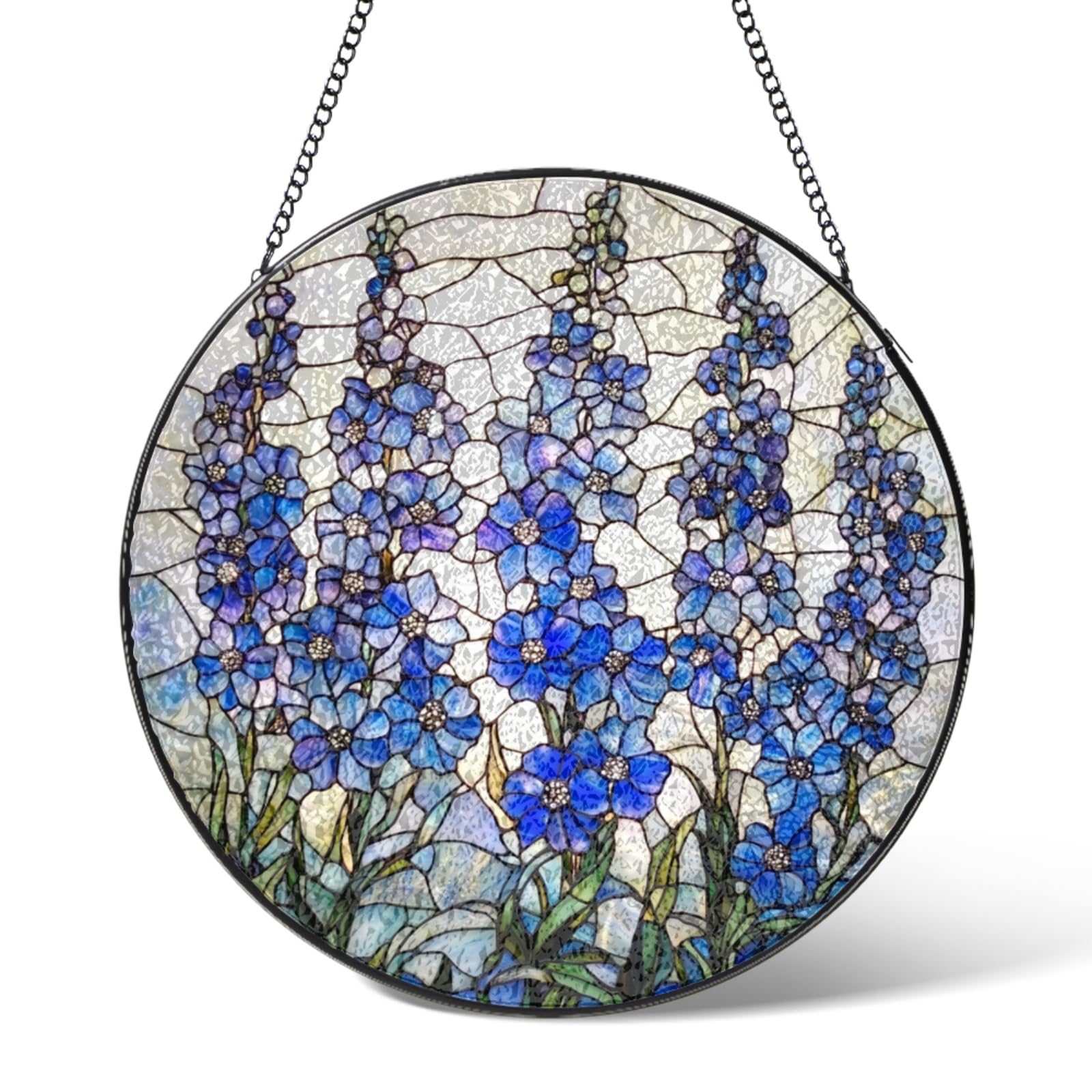 S2tMhb Delphinium Flowers Stained Glass Window Hanging,July Birth Flower Suncatcher Garden Decor Birthday Gifts,Sun Catchers Home Decoration for Bedroom Kitchen Windows,Christmas 10cm