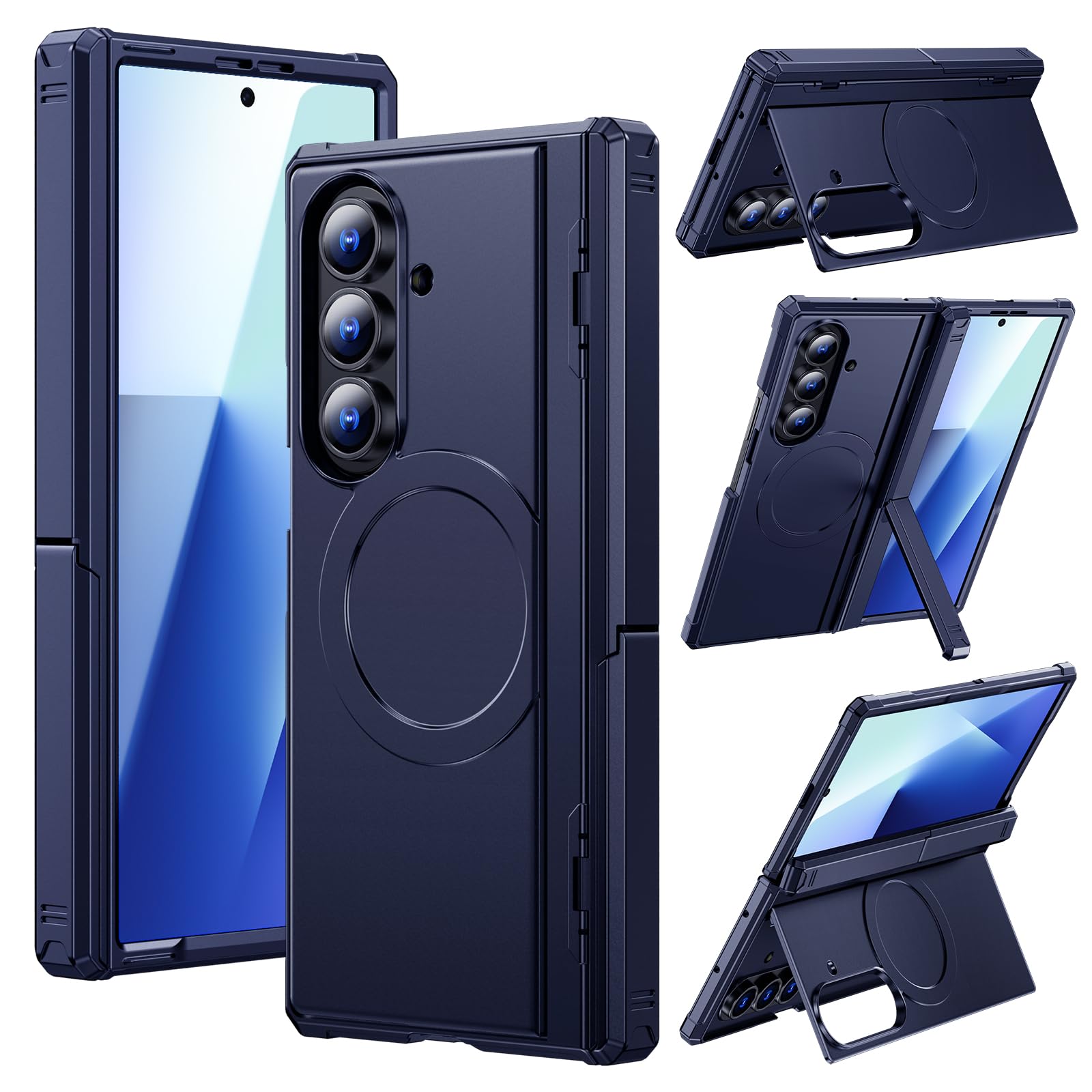 Funda magnética para Samsung Galaxy Z-Fold-7: doble soporte horizontal y vertical, compatible con MagSafe, con protector de pantalla, protección robusta con bisagras, funda para teléfono
