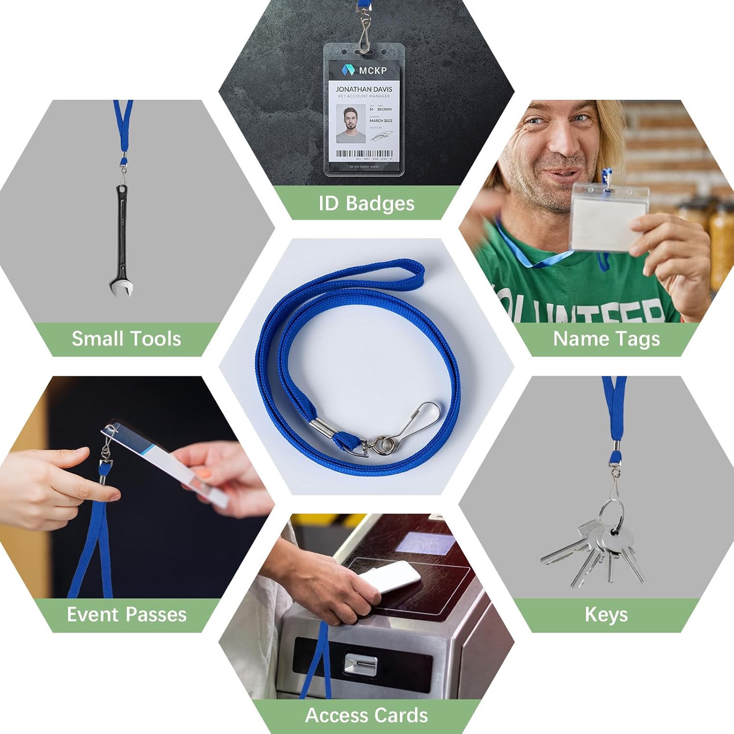 100 Pack Blue Lanyards for ID Badges Bulk, Flat Lanyard With Swivel J-Hook Clip for Office, School - Image 5