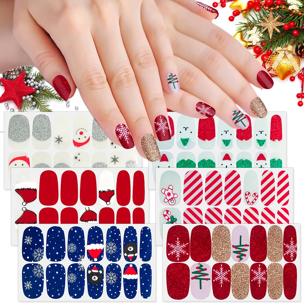 SILPECWEE 6 Sheets Christmas Nail Polish Strips for Women