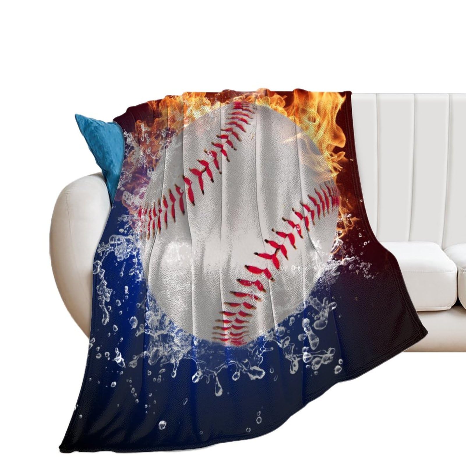 Couverture flanelle premium motif baseball de feu de haute densité pour lit douillet