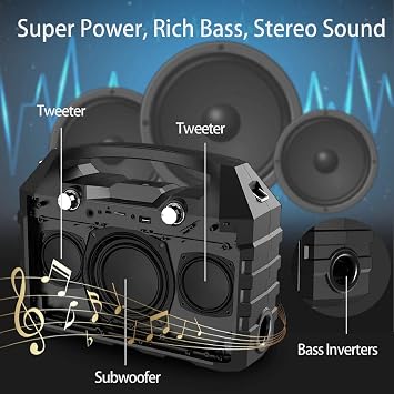 Hotec Wireless Bluetooth Portable PA Speaker System, Powerful Bluetooth Karaoke Machine with Dual Wireless Microphones for Karaoke, Wedding, Party, Teaching, Lecture, Church, Outdoor Indoor Activities