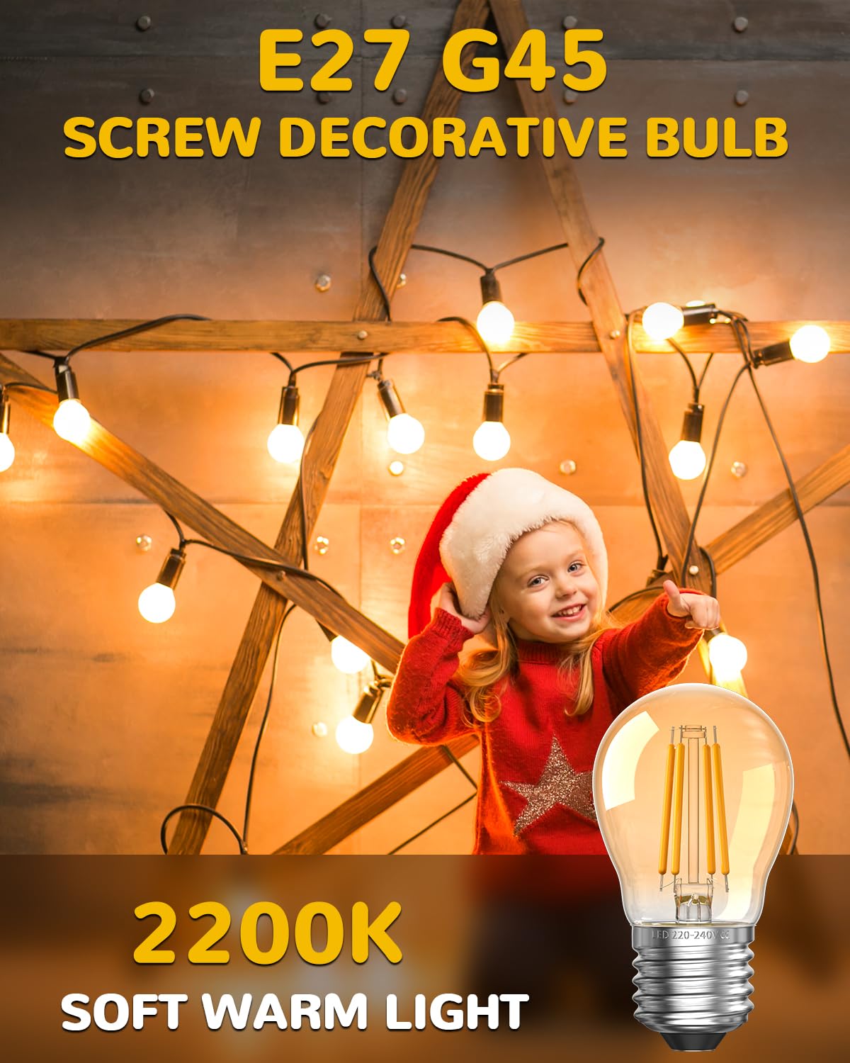 Tobebright 2.5W E27 LED Screw in Light Bulb Warm White,G45 Golf Ball Edison Large Screw Vintage Light Bulb 2200K for Lamps,Low Energy Bulb,Amber Glass,Equivalent 20-25W,Non-Dimmable,3-Pack - Image 3