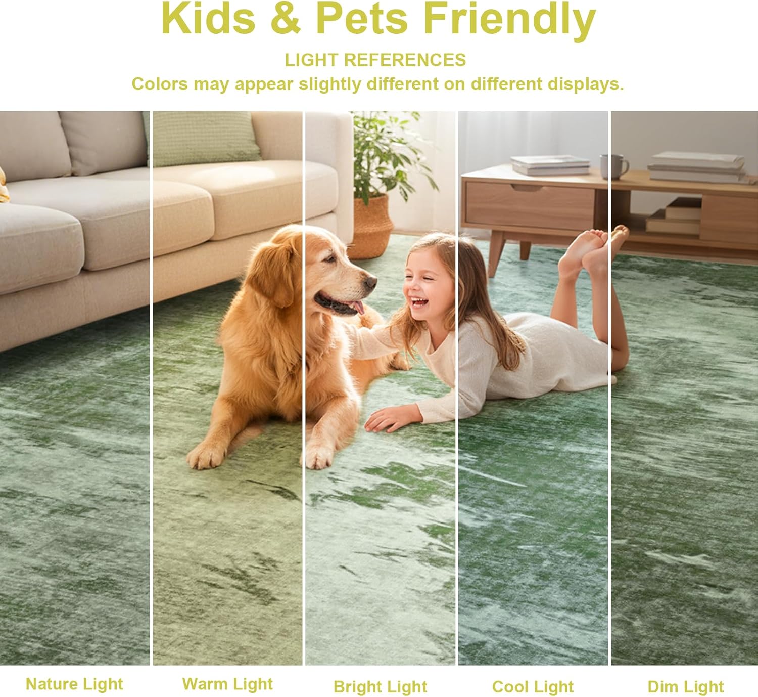 4x6 Area Rugs for Living Room, Washable Abstract Soft Bedroom Rug Non-Slip Low Pile Stain Resistant Indoor, Large Thin Modern Throw Carpet for Kitchen Farmhouse Nursery Office Home Decor, Green