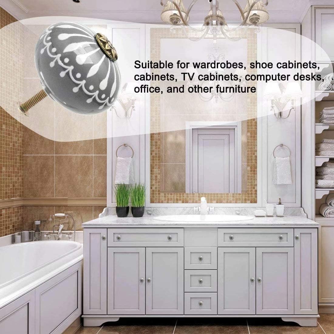 Ceramic Knobs,Pull Handles, Hand Painted Ceramic Knobs Drawer Round Pull Handle Furniture Door Cabinet Cupboard Wardrobe Dresser Door Replacement Knobs