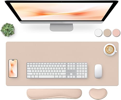 Miniatura 30 de Bloss Tapete de escritorio beige de 23.6 x 13.8 pulgadas, tapete de escritorio para escritorio, alfombrilla de mouse de cuero grande impermeable