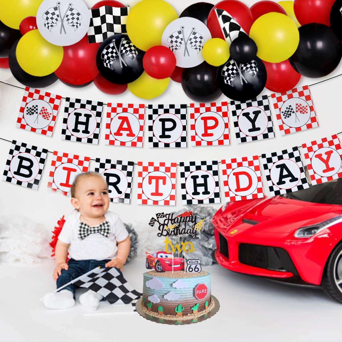 Jollyboom Two Fast Birthday Party Decorations Race Car Balloon Garland