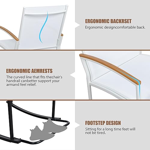 Miniatura 4 de Shintenchi Juego de 3 piezas de bistró mecedoras para exteriores, muebles pequeños de tela de textileno, sillas mecedoras de porche delantero, juego