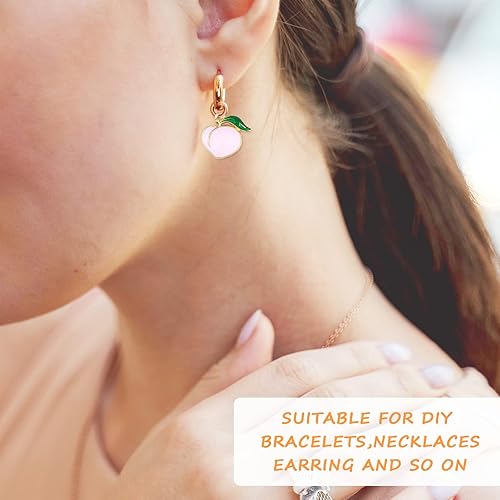 Miniatura 7 de JIALEEY 60 dijes de frutas chapados en oro surtidos esmaltados mezclados con manzana, plátano, piña, fresa, uva, melocotón, colgante, bricolaje para