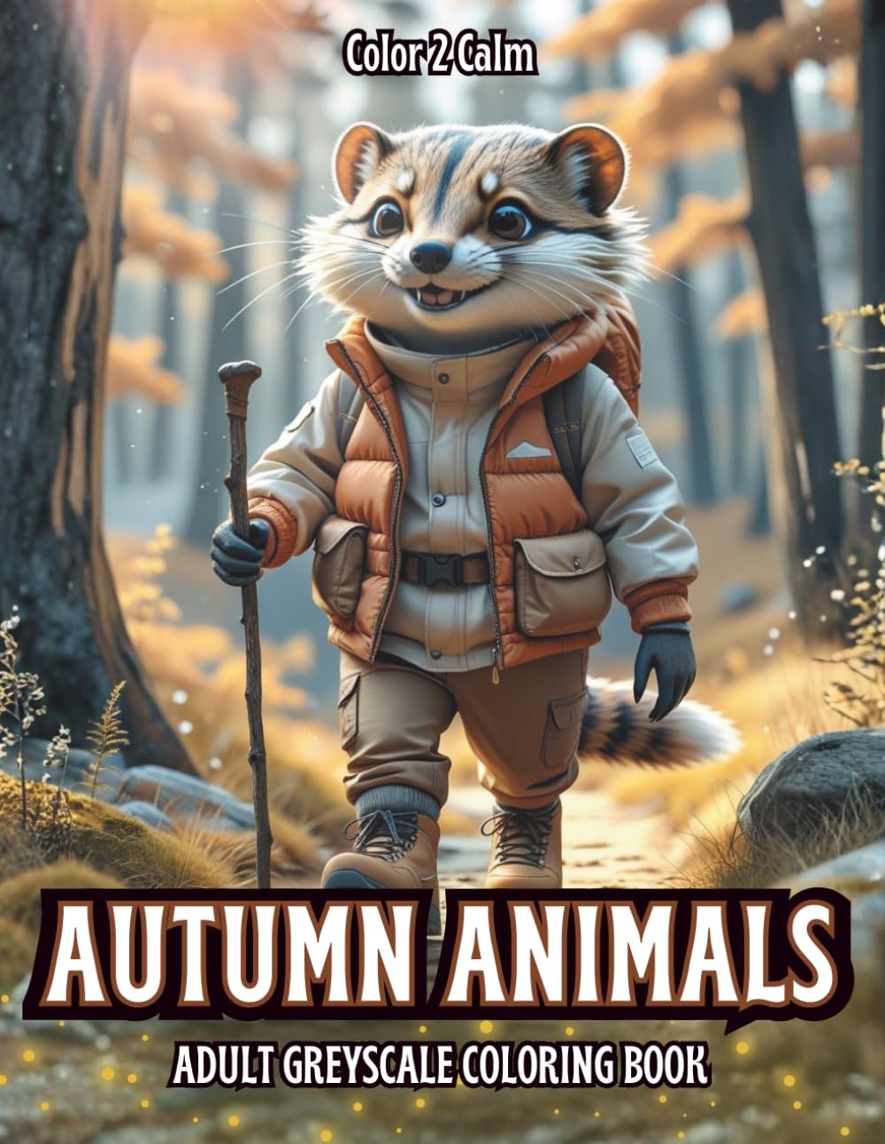 Autumn Animals Greyscale Coloring Book: Adorable Forest Animals with Hiking Gear, Comfy Clothes and Cozy Fall Vibes | Hours of Coloring, Stress & Anxiety Relief | Art therapy