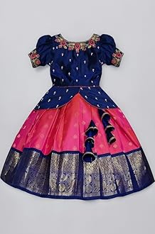 White Button Girls Polyester Blend New South Indian Traditional Pattu Pavadai Jecquard Readymade Lehenga Choli Dress