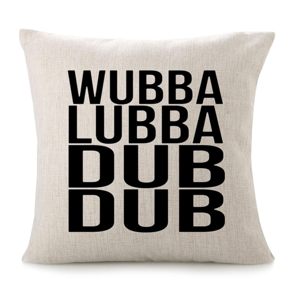 CHICCATCotton Linen Throw Pillow Case - "WUBBA LUBBA DUB DUB" Calligraphy Home Decor Wedding Gift Engagement Present Housewarming Gift Cushion Cover 18x18 inches