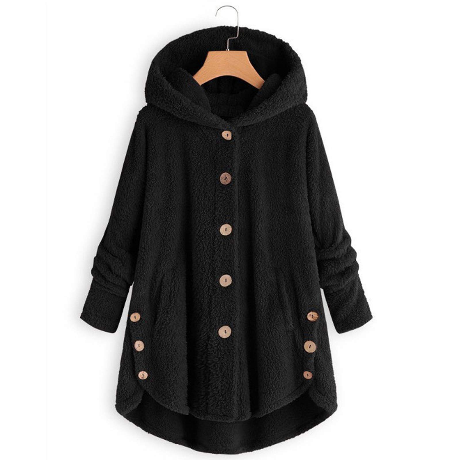 AACH Fleecejacke Damen mit Kapuze Plüschjacke Große Größen Fleecemantel Thermo Fleece Teddymantel Mode Lässig Plüschmantel Plüsch Fleece Jacke Winterjacke mit Reißverschluss Mantel