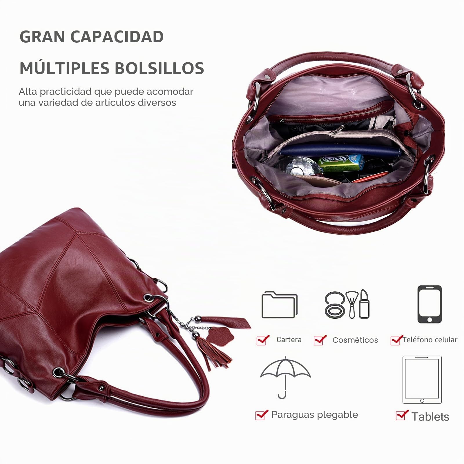 NICOLE & DORIS Bolsos Mujer Grandes Bolsos Totes Elegante Bolso Hombro Hobo Bolso de Mano Bandolera PU Cuero Suave Bolso per Lavoro, Shopping e Viaggi