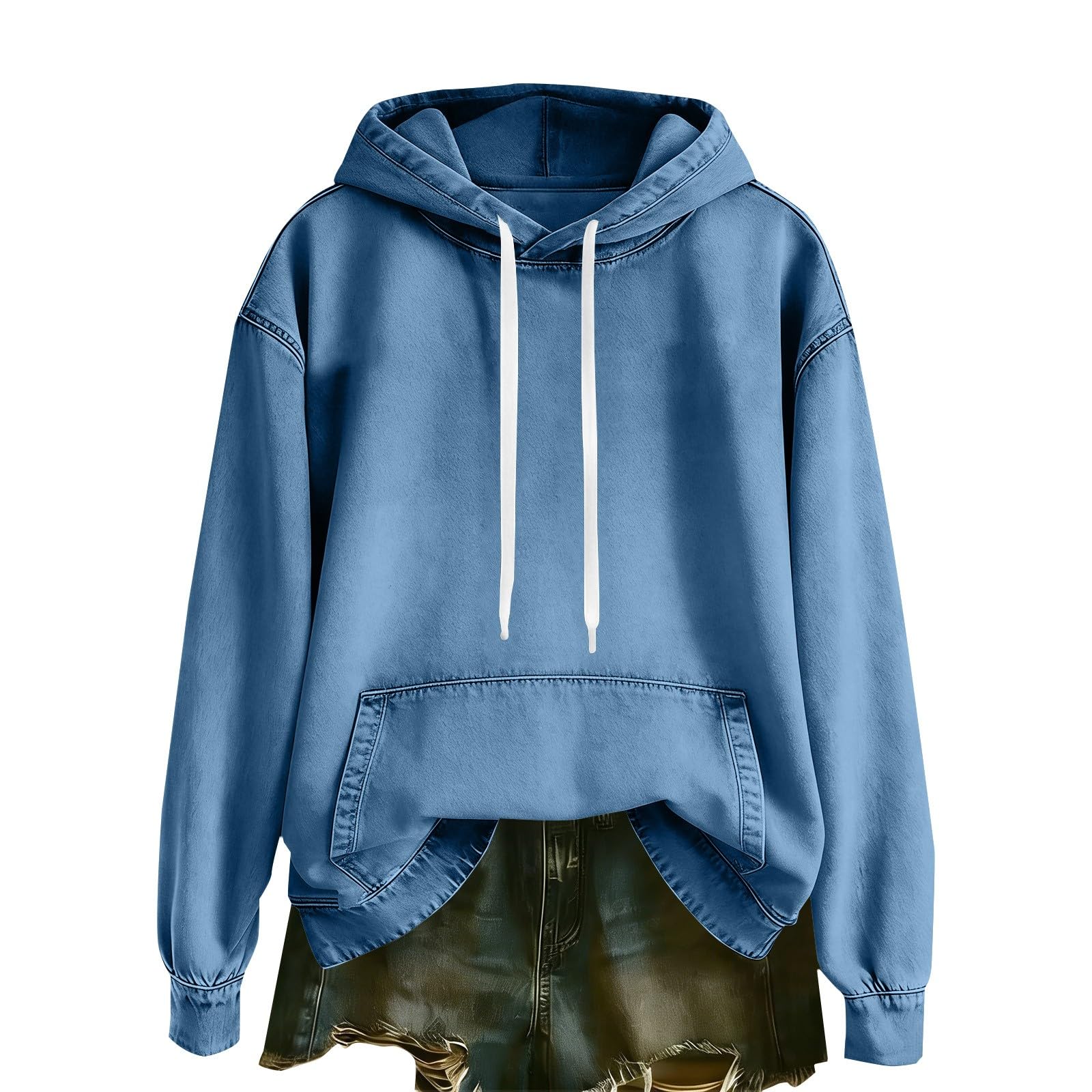 Generisch Sweat à capuche pour femme - Oversize - En jean - Manches longues - Couleur unie - Décontracté - Pour le sport - Streetwear - Mode - Veste à capuche chaude pour l'automne - Pour femme