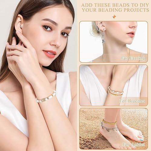 Miniatura 7 de Cridoz 3820 cuentas surtidas para pulsera: diamantes de imitación, espaciador, plano, plateado, oro rosa para fabricación de joyas