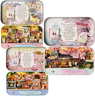 Montidey 3PCS Tin Box DIY Dollhouse Miniature Kit Dreamland Trilogy Dolls House Furniture Led Lights Puzzle Toy Model Creative Room Hand Craft Birthday Festival Gift