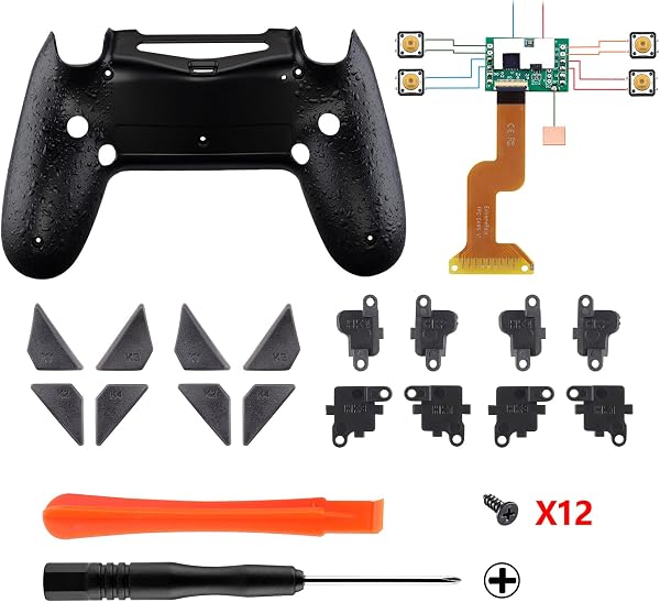 eXtremeRate Dawn Remap Kit pour ps4 Manette JDM-040/050/055, Coque Arrière Modifiée avec 4 Palettes Boutons pour ps4 Controller, Texturé Noir - 3