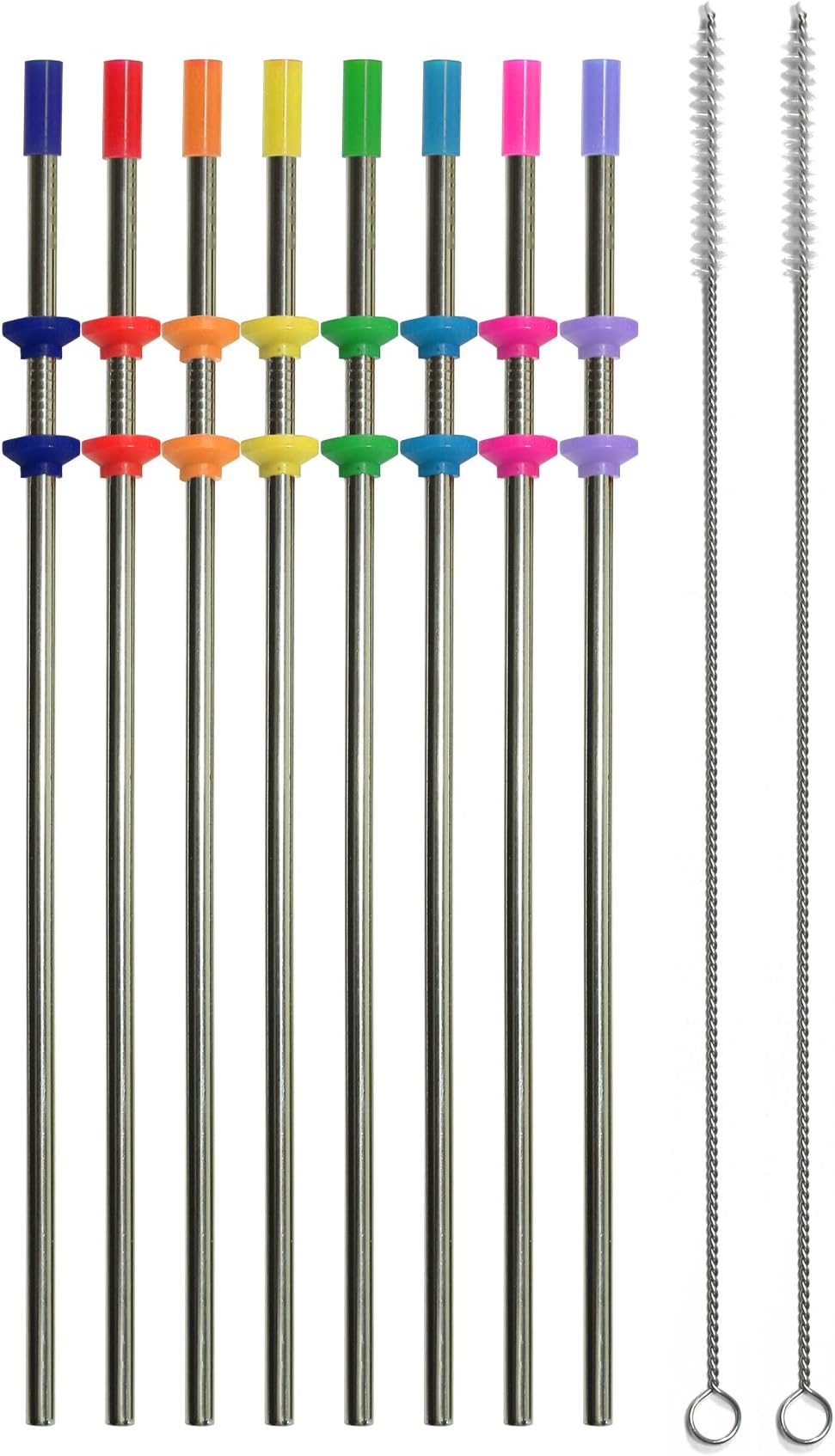 RAINIER Stainless Steel Metal Drinking Straws | Fits Yeti RTIC or Any 20 or 30 oz Tumbler| Extra Long Reusable Ecofriendly | Set of 8 Straight Straws with Silicone Silencers, Comfort Tips, 2 Brushes