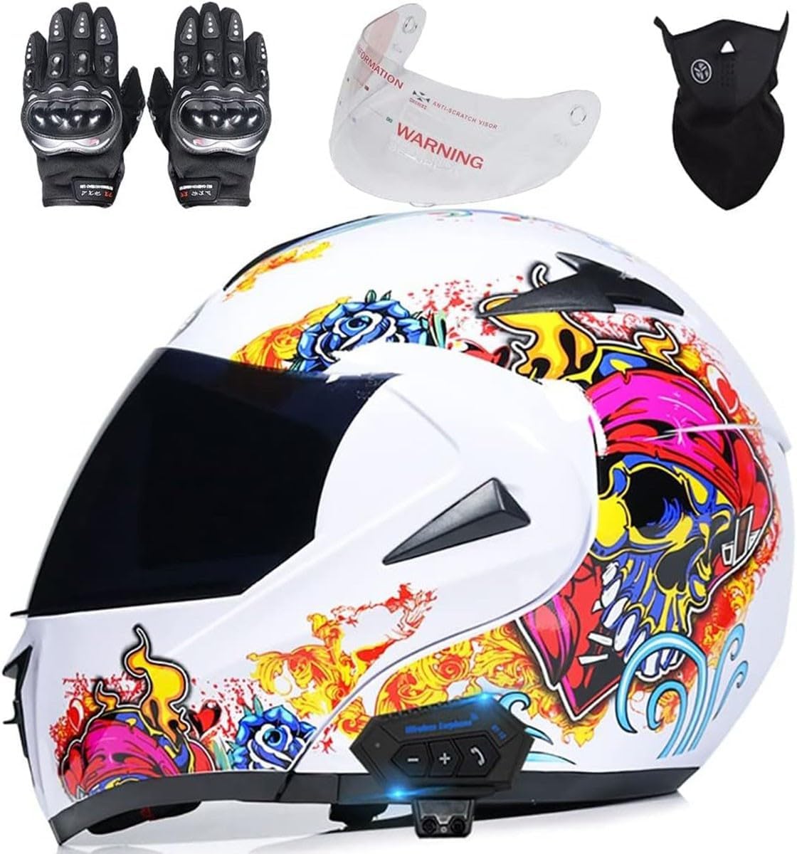 Bluetooth Modular Motorcycle Helmet DOT Approved Flip Up Front Helmets Dual Anti-Fog Visors Full Face Helmet Built-in for Adults Men Women Crash Helmet 55-64CM