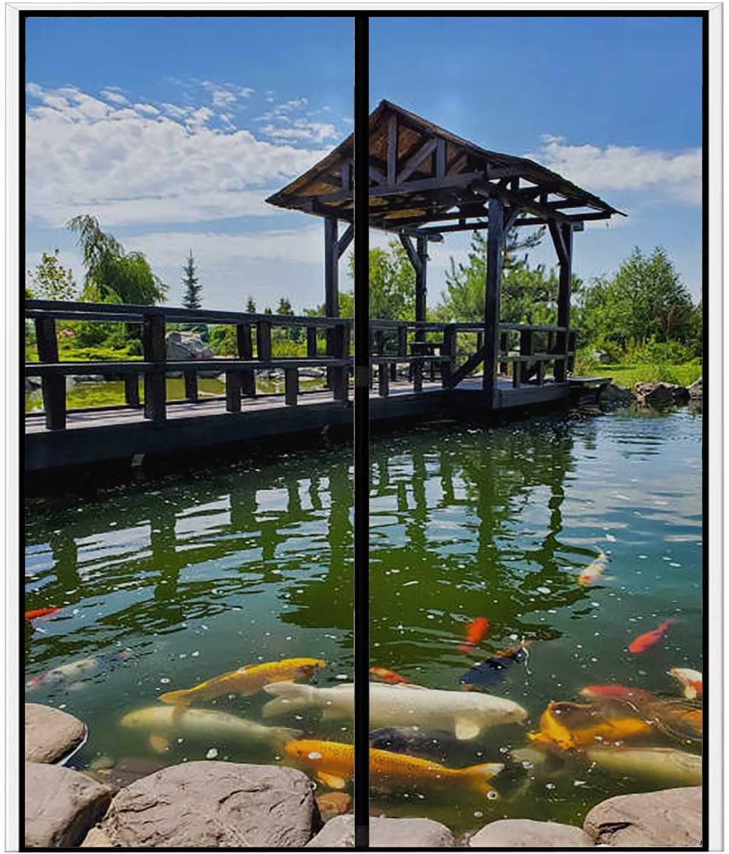 Static Cling Window Film , Stained Glass Door Film Privacy Window Tints, Anti-UV/No Glue for Home Office Decoration, Reflections On Water View Blue Green 17.7Wx47.2L-inch x2 Pcs