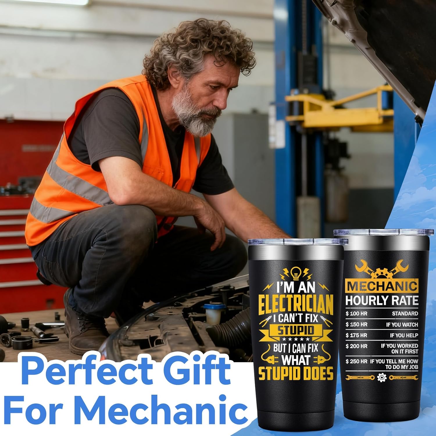 SpenMeta Mechanic Gifts for Men - Christmas, Fathers Day, Birthday Gifts for Mechanics - I'm a Mechanic I Can't Fix Stupid Tumbler Cup 20oz - Image 2