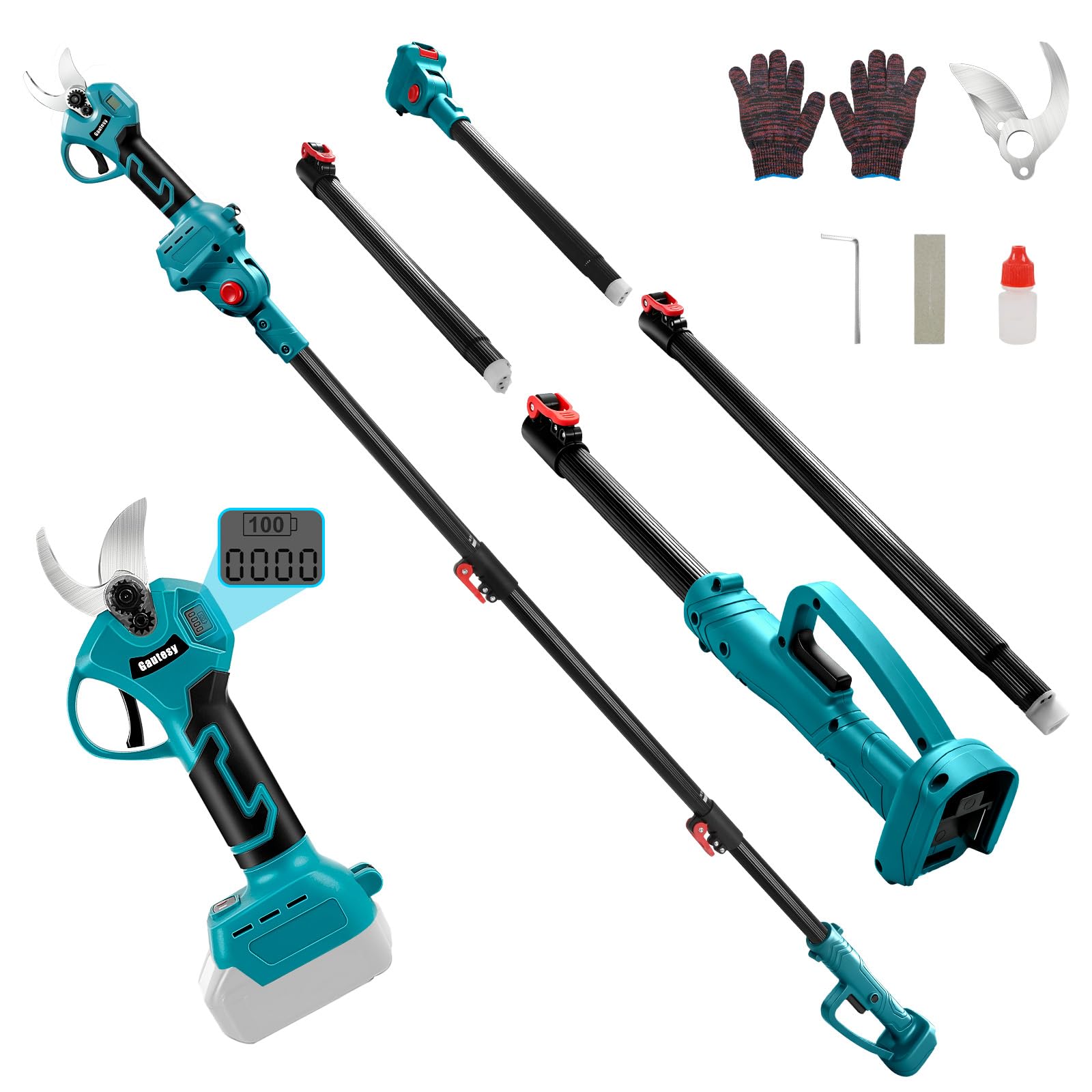 2-in-1 Cordless Pruning Shears Compatible with Ma-Kita 18V, Electric Garden Shears with 2m Extension Pole, 45mm Cutting Diameter, Grinding Stone and Replacement Blades (Battery Not Included)