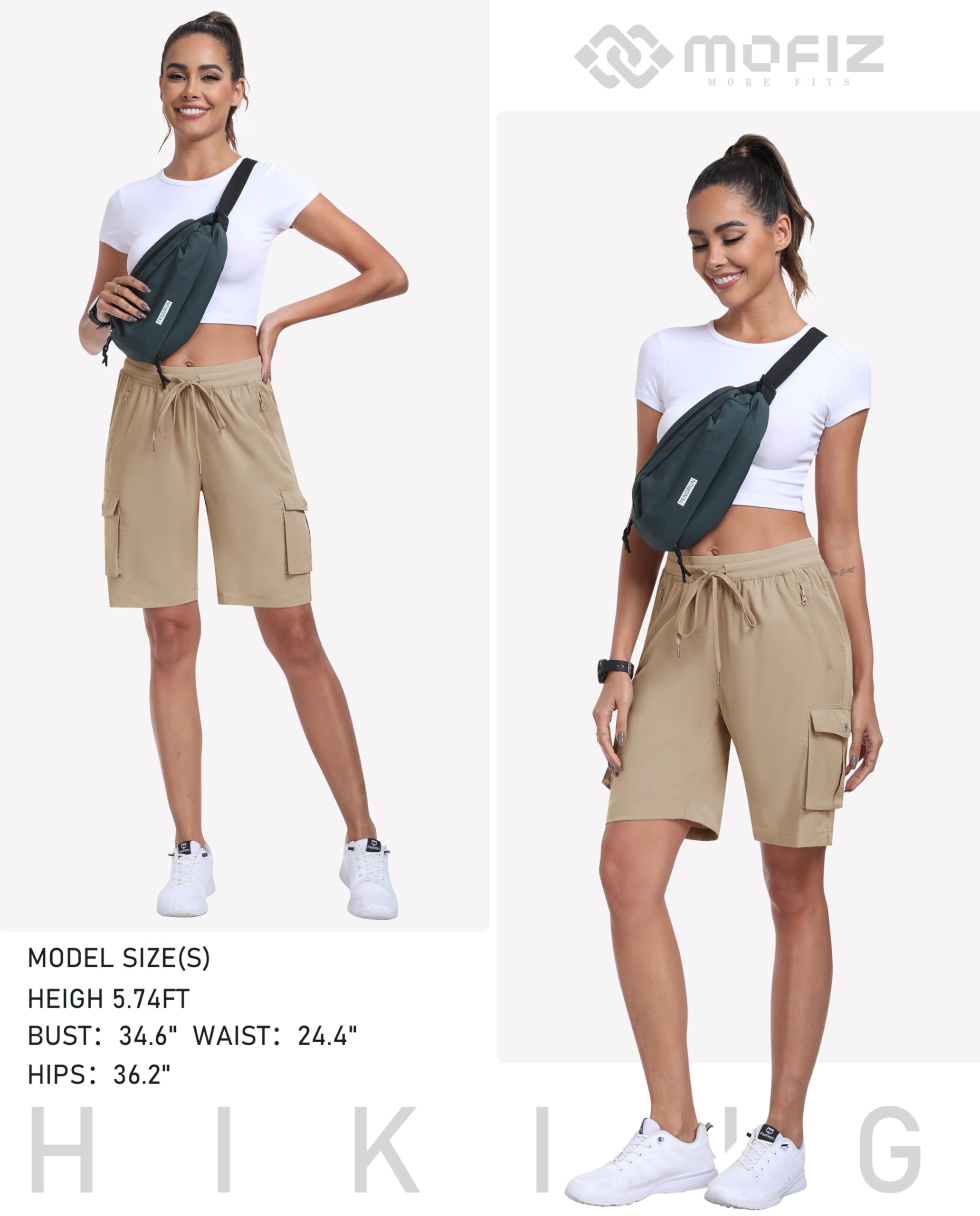 MoFiz Pantalones Cortos Cargo Mujer Bermudas Shorts Cintura Elástica Ligero Secado Rápido Pantalón Cortos de Trekking Senderismo Ocio Trabajo Jogger