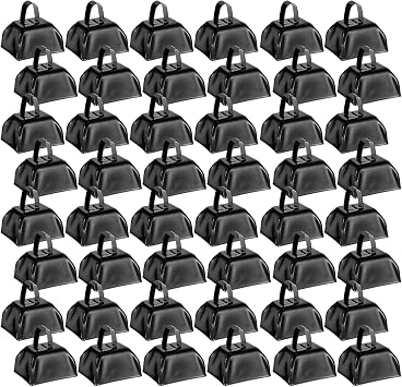 48 Pack Metal Cow Bells Bulk Loud Noise Makers, Black