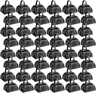 Yeshone 48 Pcs Metal Cowbells with Handles Loud Noise Makers Small Hand Percussion Cowbells for Football Events, Wedding, Graduation Team Cheering(Black)