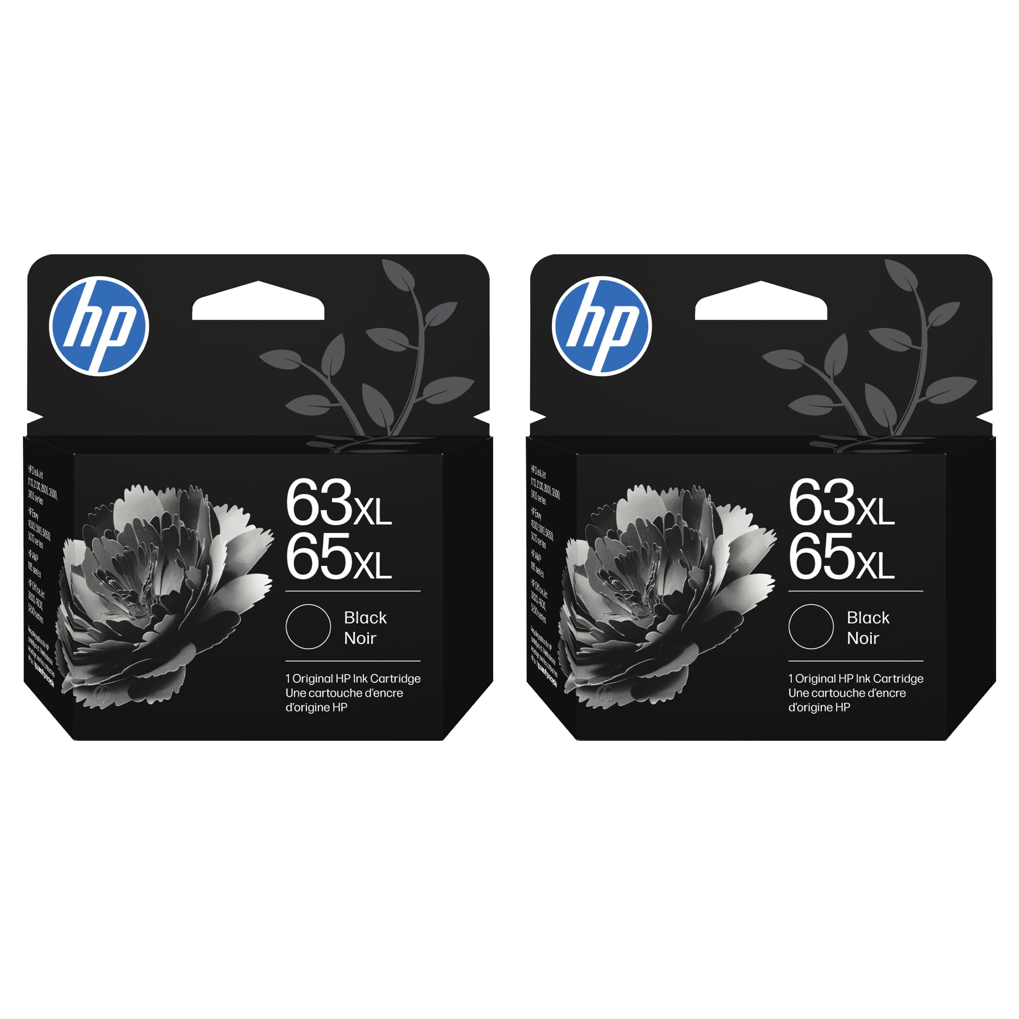 HP 63XL 65XL Black High-Yield Ink Cartridge - 2 Pack| Works AMP; DeskJet 1100, 2100, 2600, 3600; Envy 4500, 5000; OfficeJet 3800, 4600, 5200 Series | B7RT5AA 300 Pages (Pack of 2)