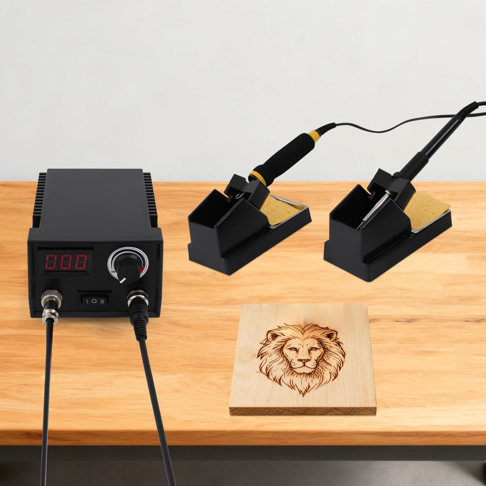 80W Holzbrenungsmaschine Set mit 2 Brandmalstifte und 21 Drahtspitzen, verstellbare Temperatur Doppelstift Brandmalerei Maschine mit LED-Display, Lötkolben Set Pyrographie Maschine Brandmalstation