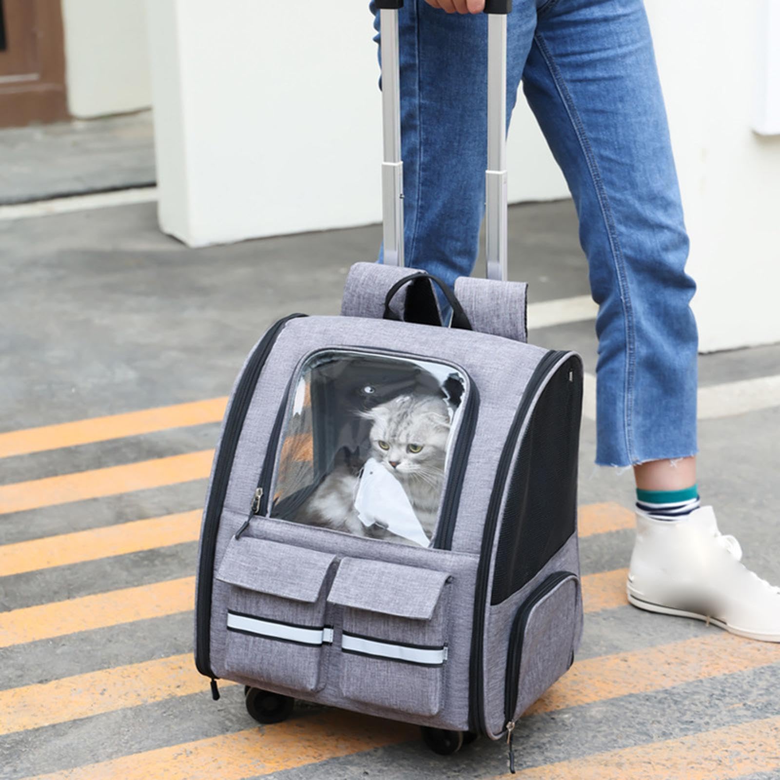 Transportín versátil con Ruedas para Gatos y Perros: Outdoor Adventures and Travel, Caja para Gatos con Ruedas, Transparente, para pasear y